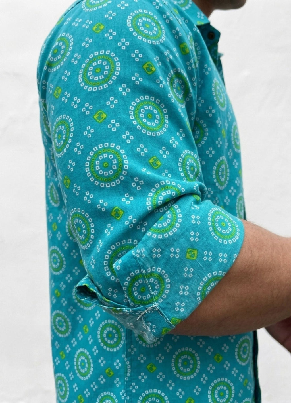 Turquoise Delight – Printed Cotton Full Sleeve Shirt - Jaipuri Crown