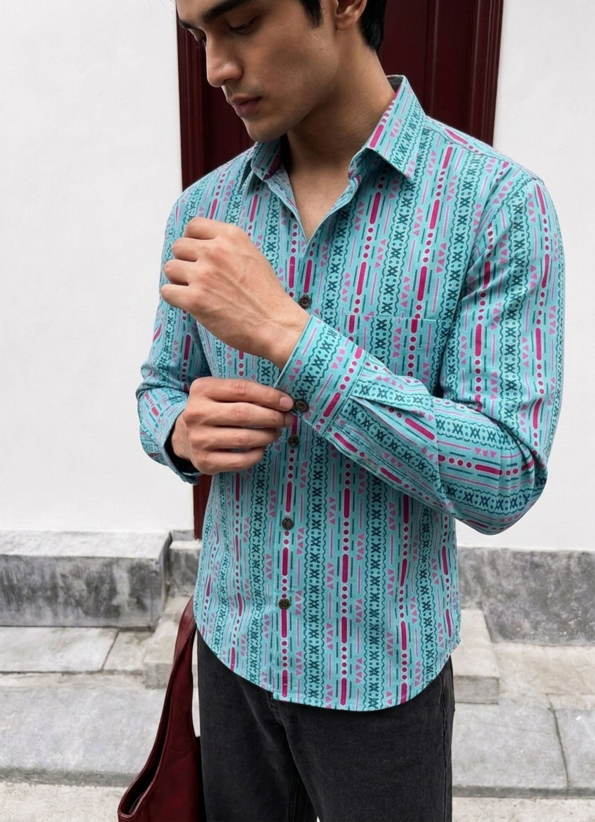 Turquoise Rhythm – Printed Cotton Full Sleeve Shirt - Jaipuri Crown