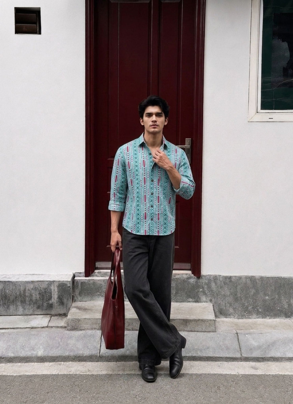 Turquoise Rhythm – Printed Cotton Full Sleeve Shirt - Jaipuri Crown