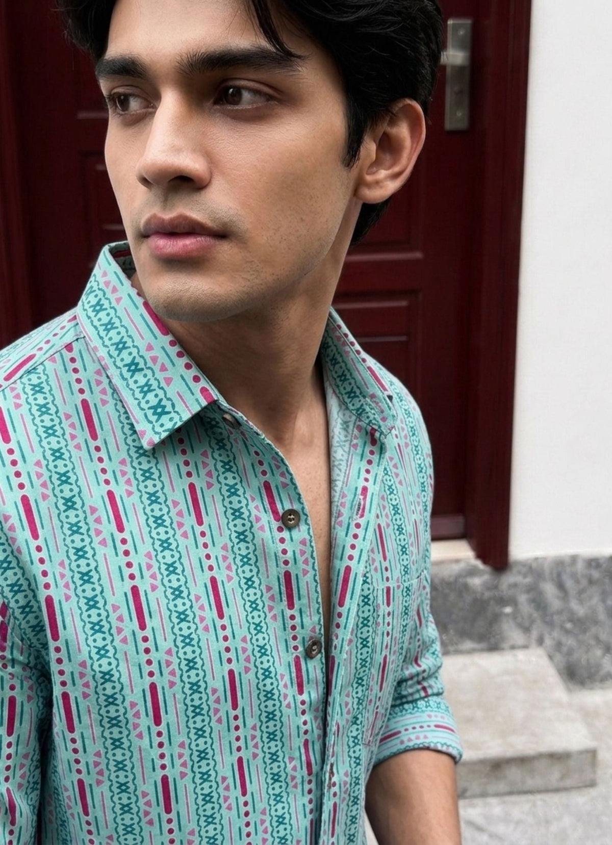 Turquoise Rhythm – Printed Cotton Full Sleeve Shirt - Jaipuri Crown