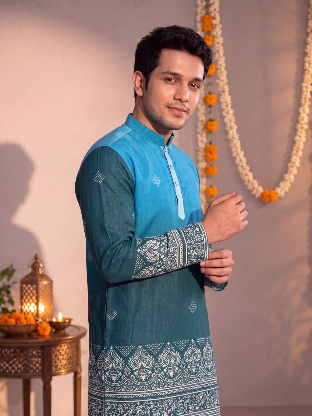 Turquoise Slub – Plan Long Kurta - Jaipuri Crown