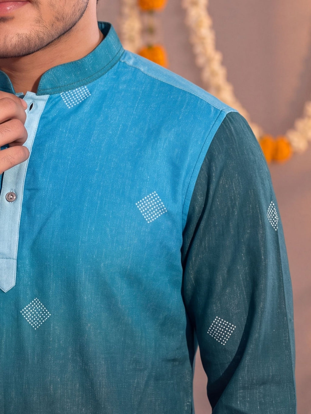 Turquoise Slub – Plan Long Kurta - Jaipuri Crown