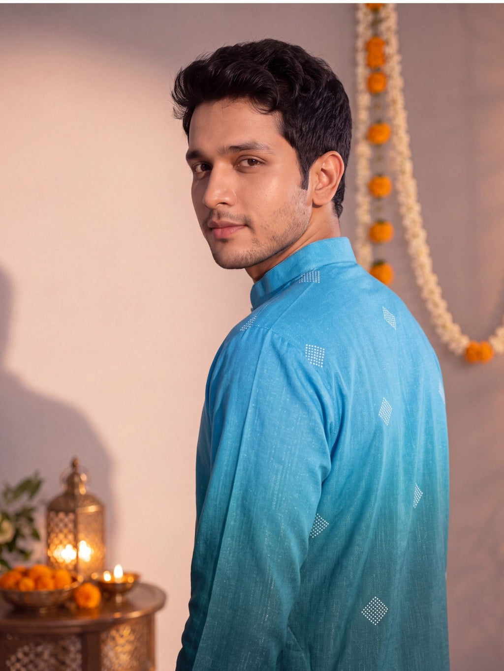Turquoise Slub – Plan Long Kurta - Jaipuri Crown