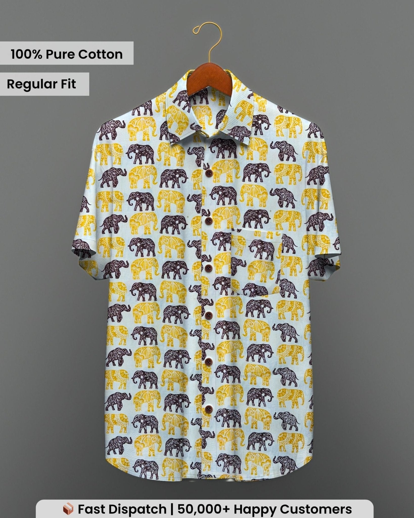 Twin Tusker – Half Sleeve Cotton Shirt - Jaipuri Crown