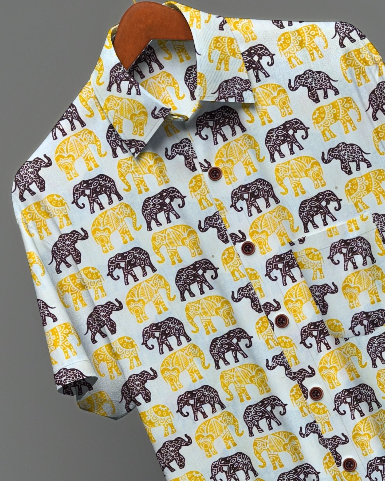 Twin Tusker – Half Sleeve Cotton Shirt - Jaipuri Crown
