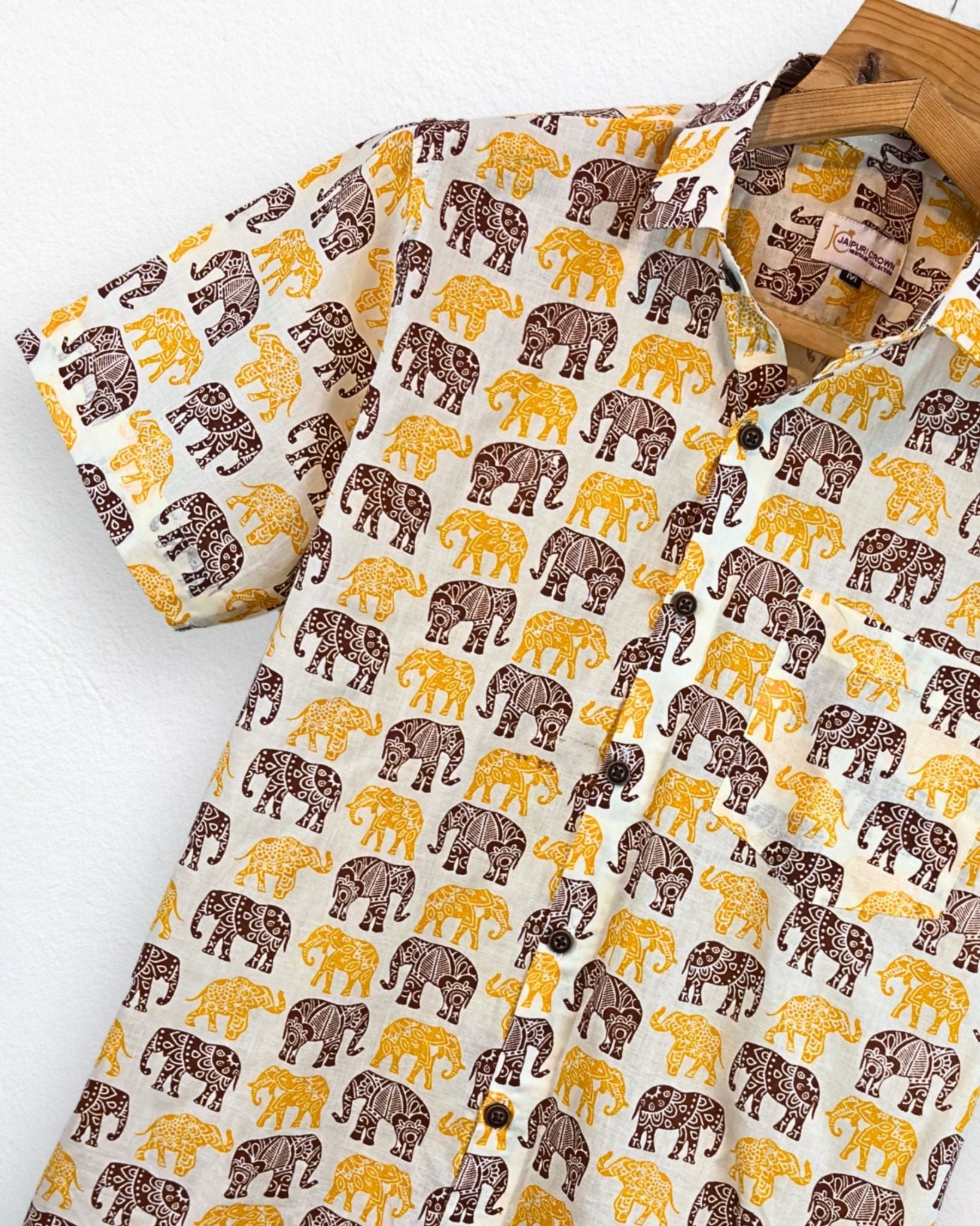 Twin Tusker – Half Sleeve Cotton Shirt - Jaipuri Crown