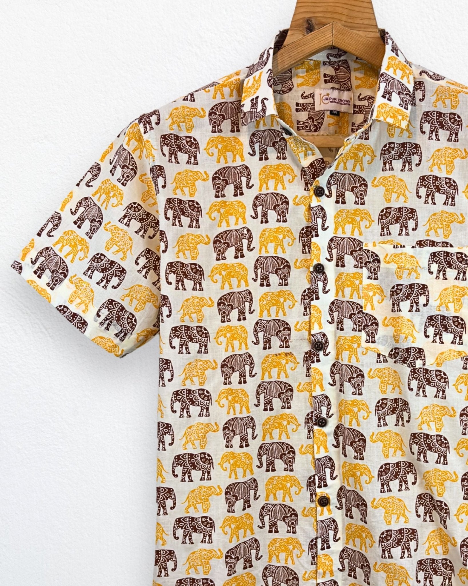 Twin Tusker – Half Sleeve Cotton Shirt - Jaipuri Crown