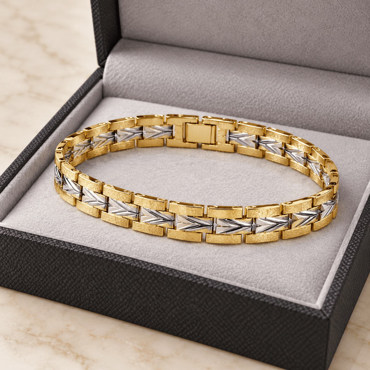 Two-Tone Chevron Bracelet - Men's Jewellery - Jaipuri Crown