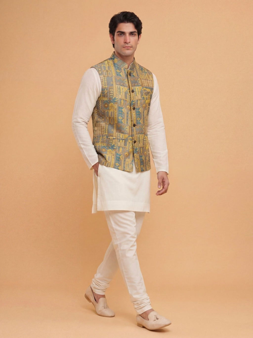 "विभूति" (Vibhuti) Heritage Patchwork Jacquard Modi Jacket - Jaipuri Crown