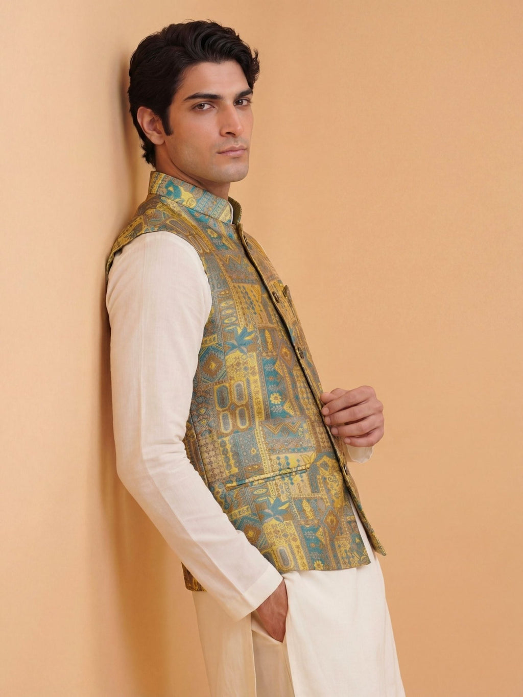 "विभूति" (Vibhuti) Heritage Patchwork Jacquard Modi Jacket - Jaipuri Crown