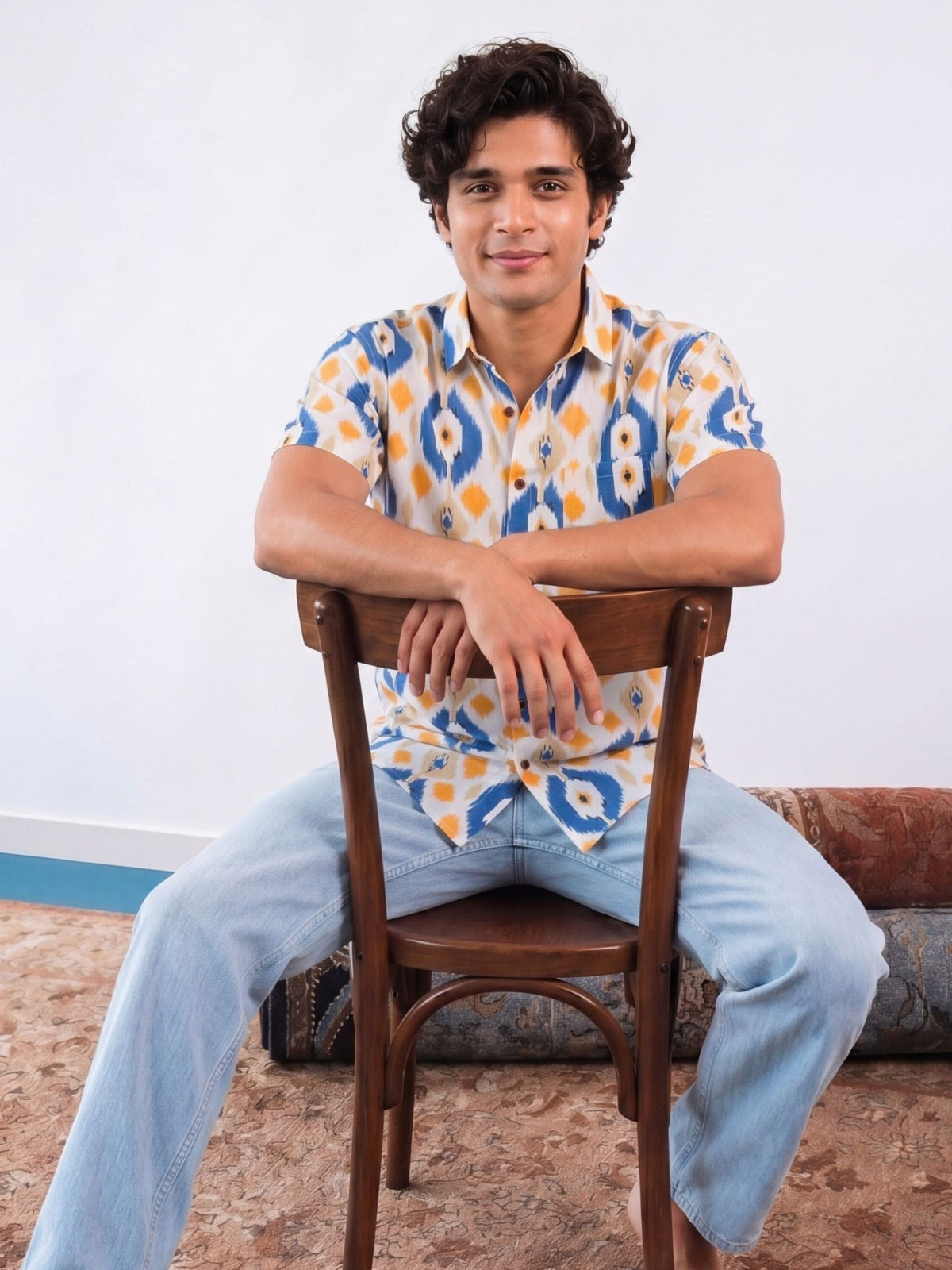 Vibrant Ikat – Men's Cotton Half Sleeve Shirt - Jaipuri Crown