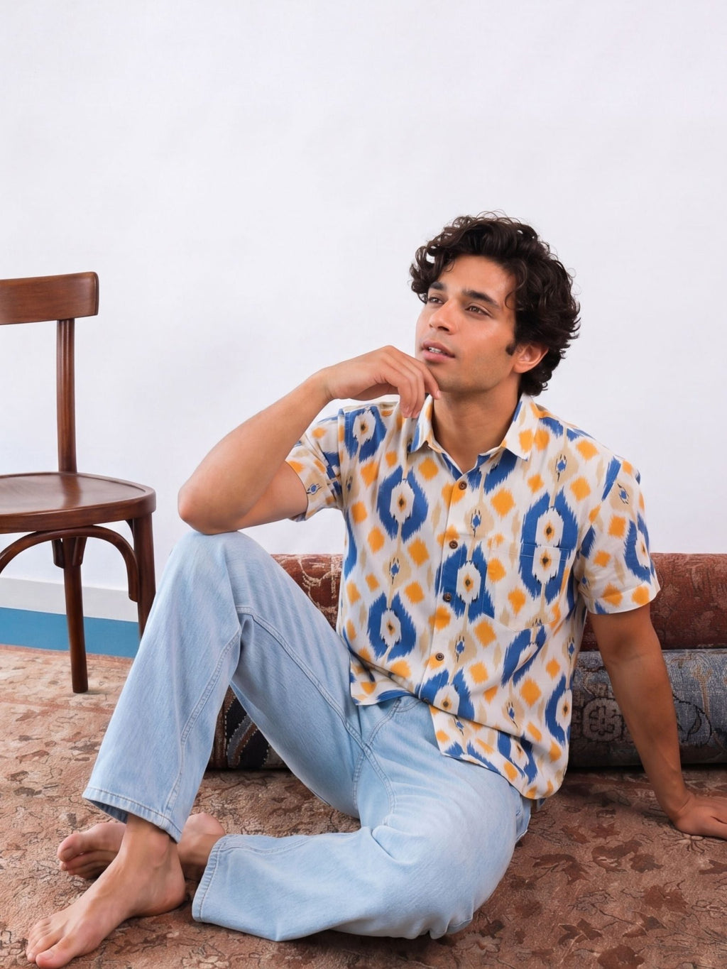 Vibrant Ikat – Men's Cotton Half Sleeve Shirt - Jaipuri Crown