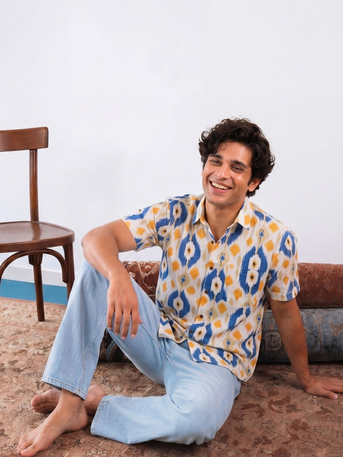 Vibrant Ikat – Men's Cotton Half Sleeve Shirt - Jaipuri Crown