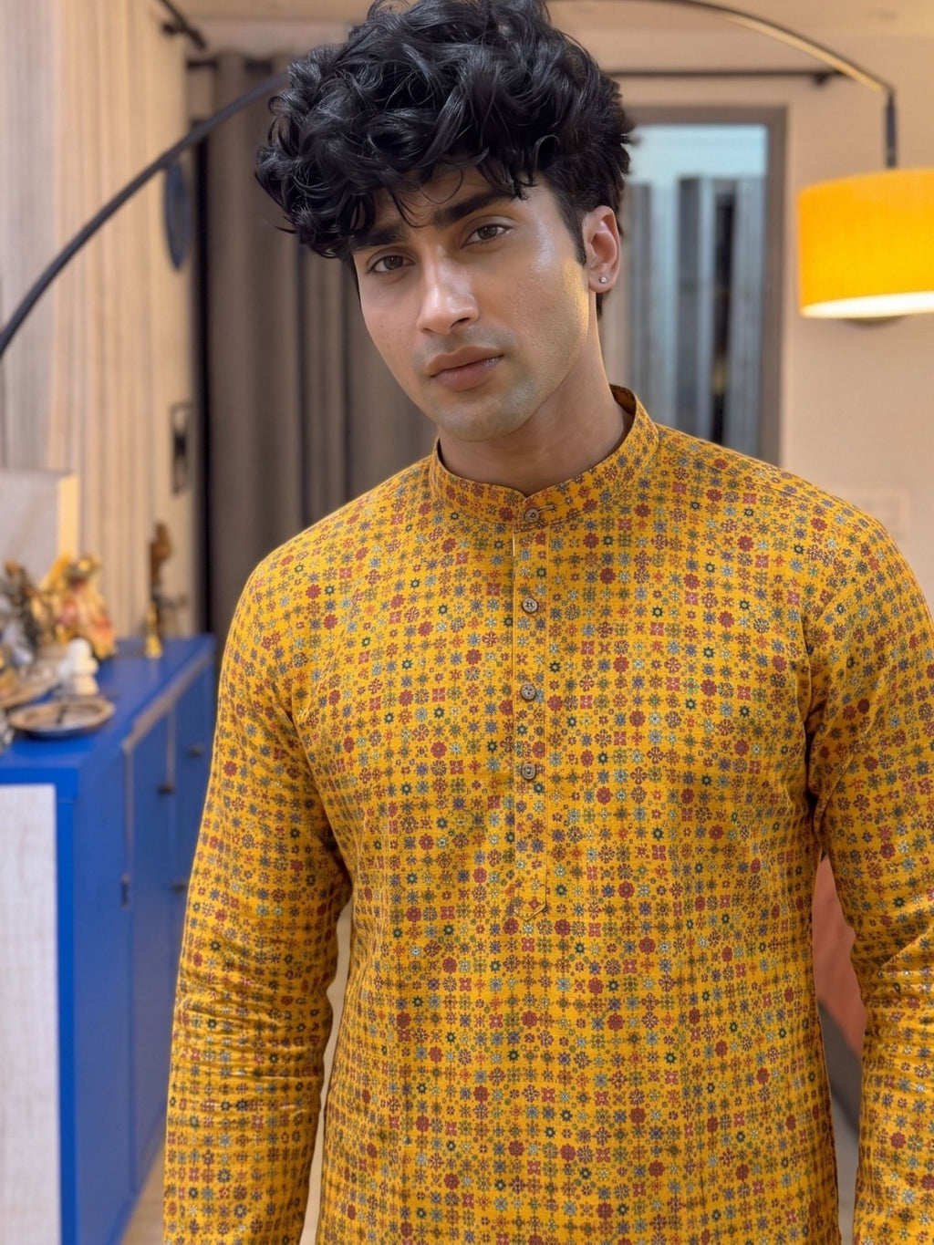Vibrant Printed Long Kurta in Yellow - Jaipuri Crown