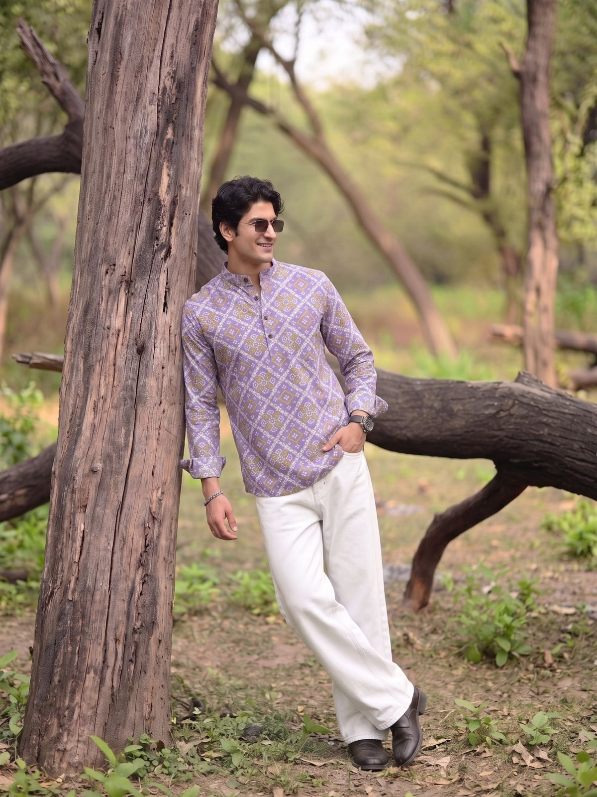 Vibrant Vibes – Men's Printed Cotton Short Kurta - Jaipuri Crown
