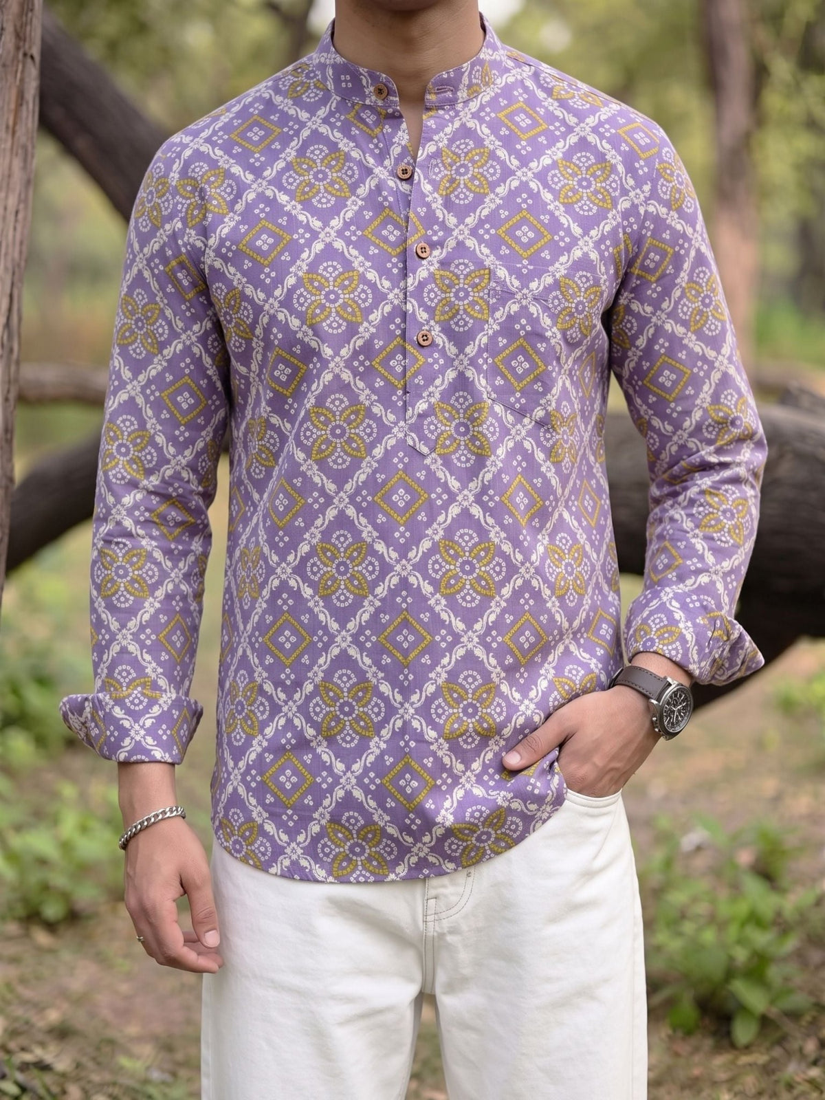 Vibrant Vibes – Men's Printed Cotton Short Kurta - Jaipuri Crown