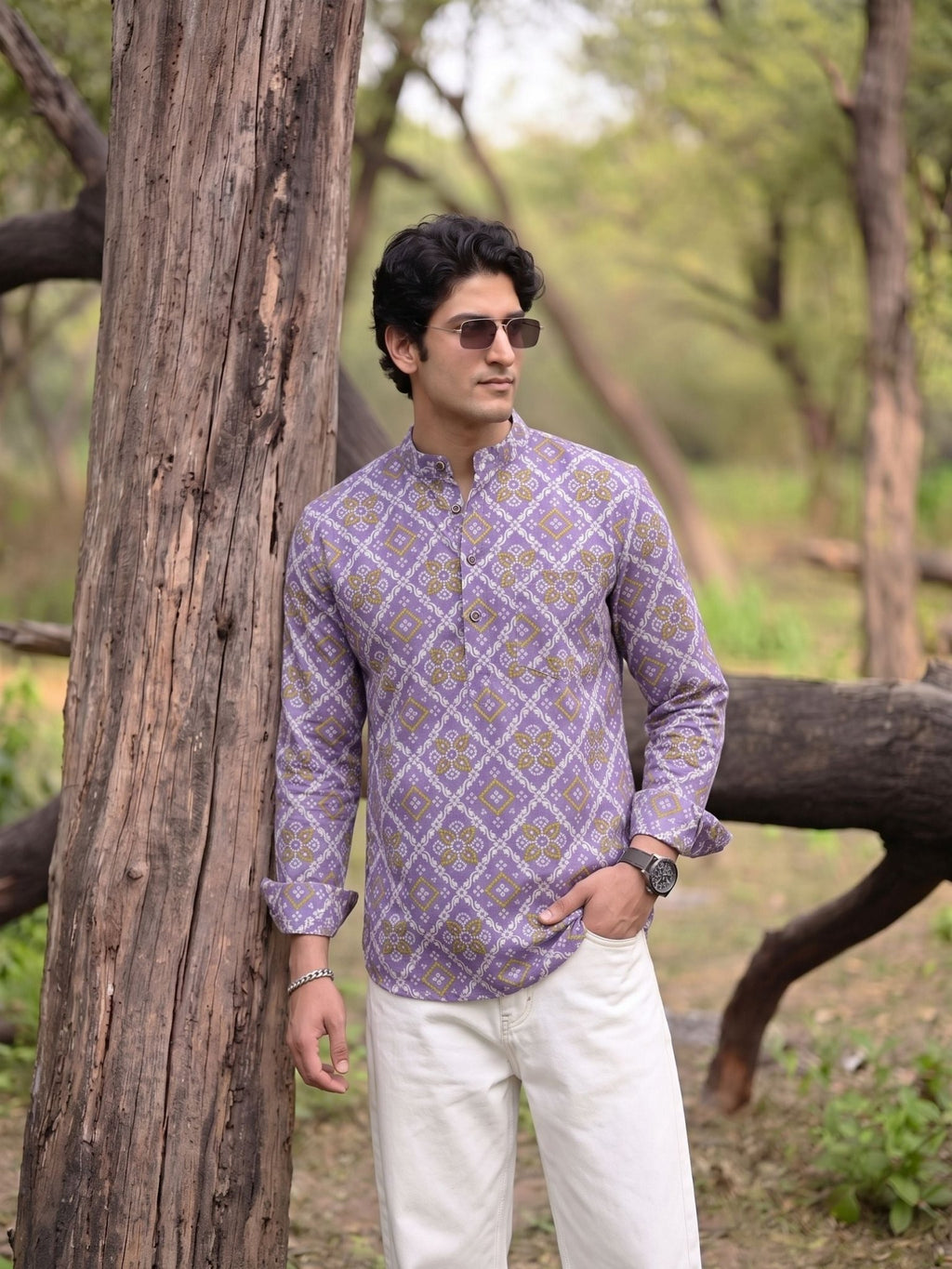 Vibrant Vibes – Men's Printed Cotton Short Kurta - Jaipuri Crown