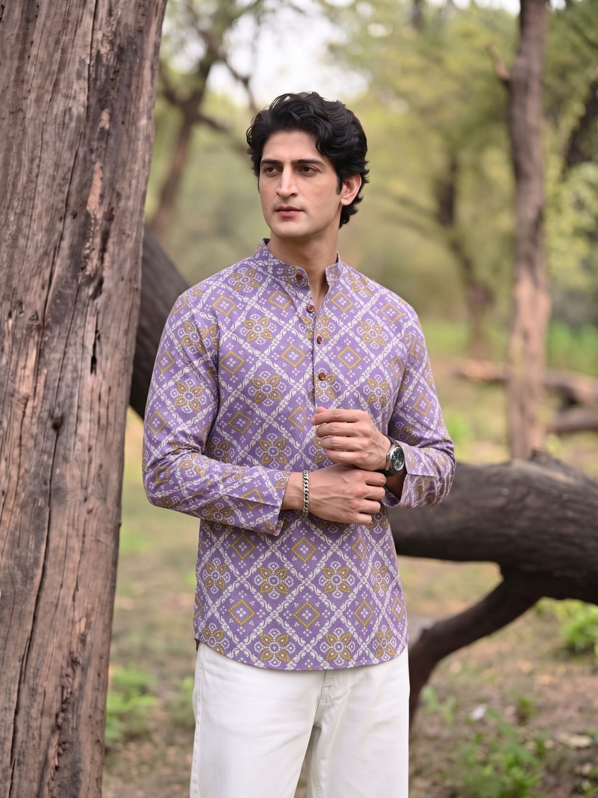 Vibrant Vibes – Men's Printed Cotton Short Kurta - Jaipuri Crown