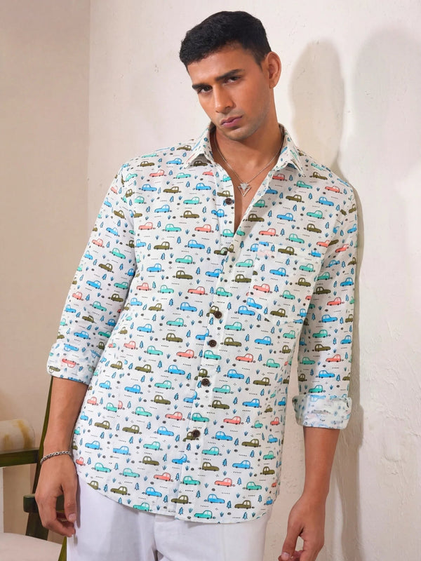 Vintage Ride – Printed Cotton Full Sleeve Shirt - Jaipuri Crown