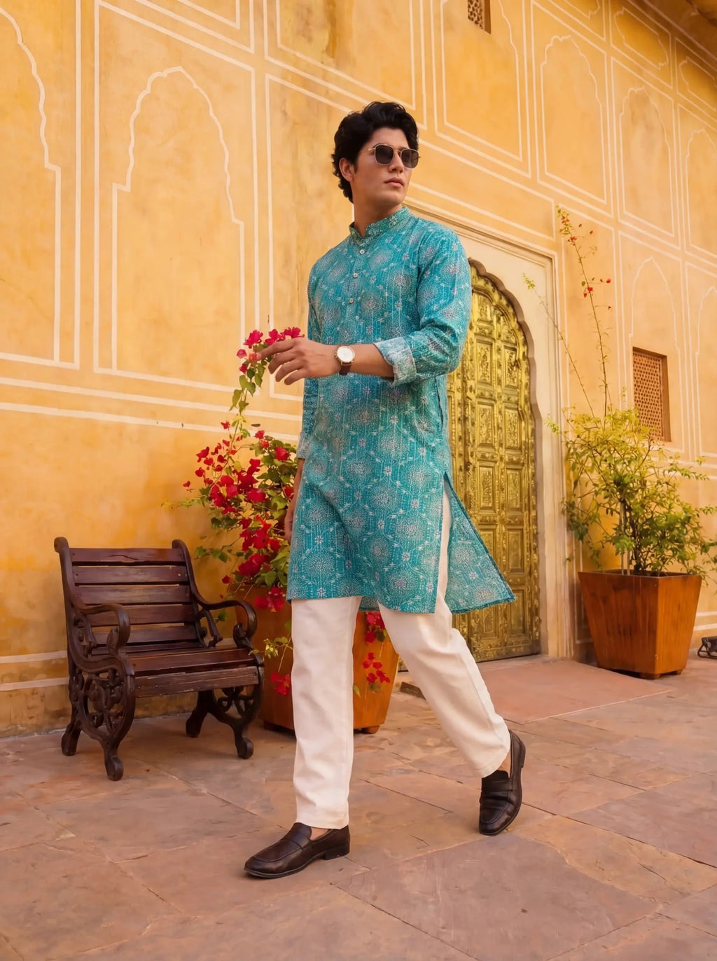 Vivid Golden Work Kurta - Jaipuri Crown