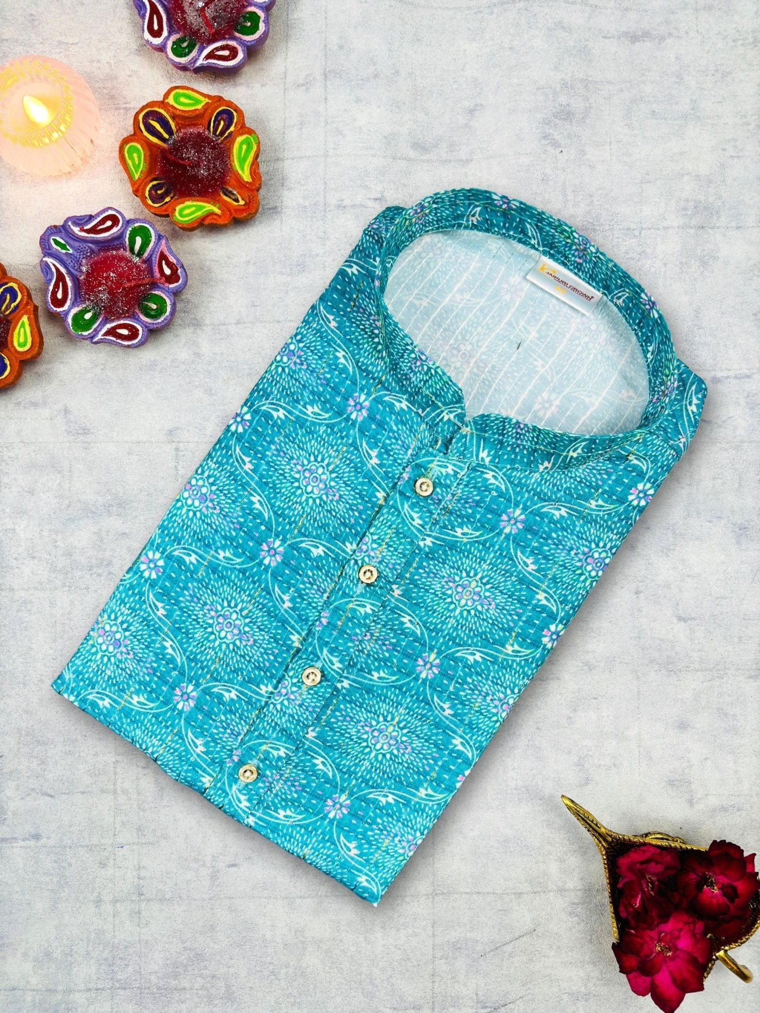 Vivid Golden Work Kurta - Jaipuri Crown