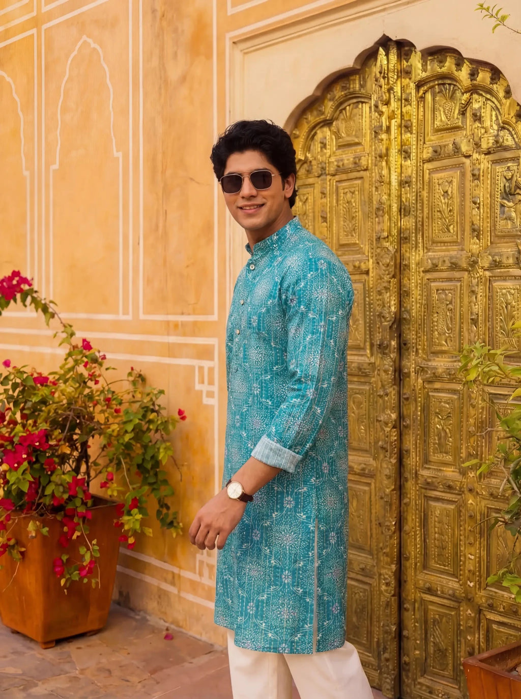 Vivid Golden Work Kurta - Jaipuri Crown