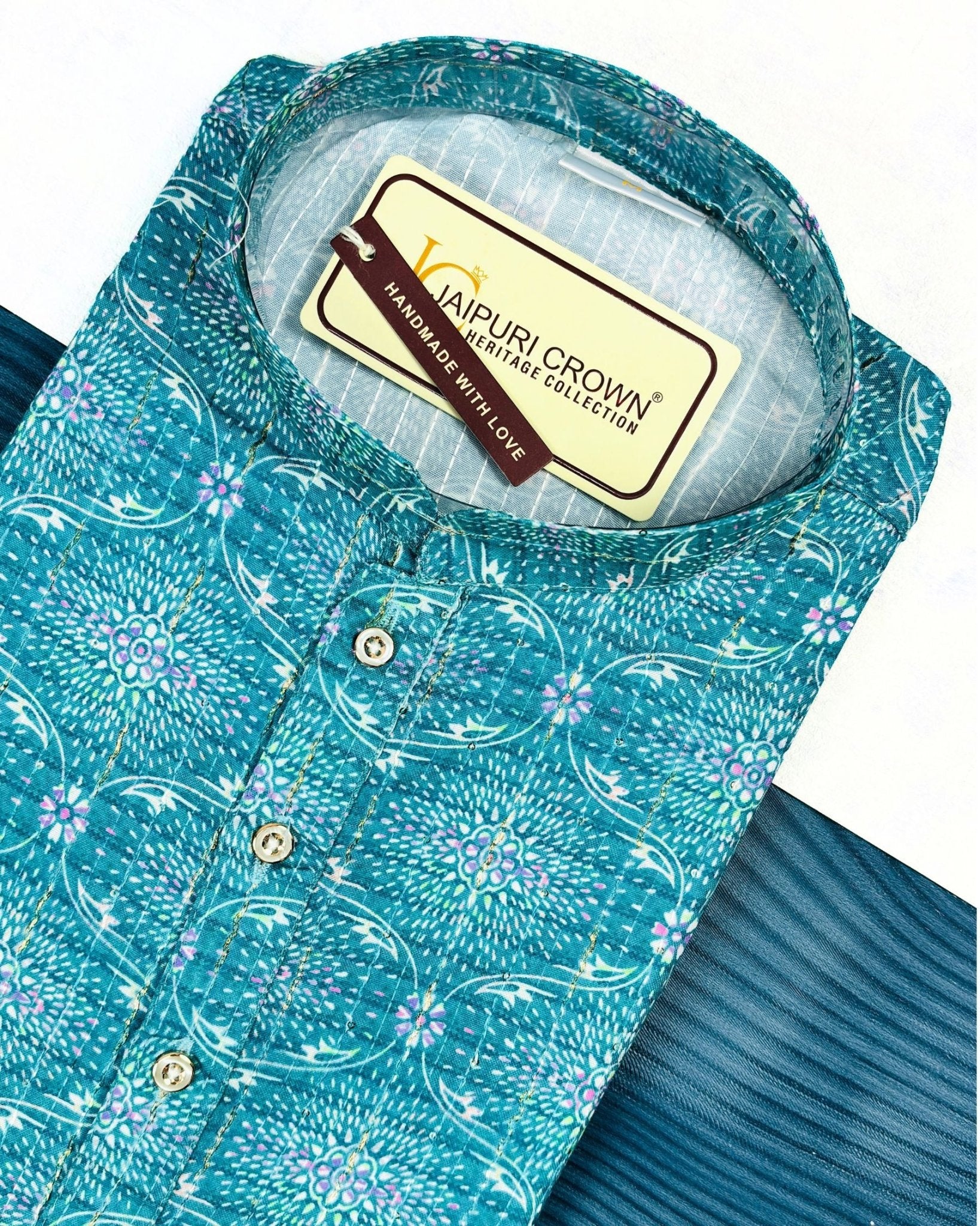 Vivid Golden Work Kurta - Jaipuri Crown