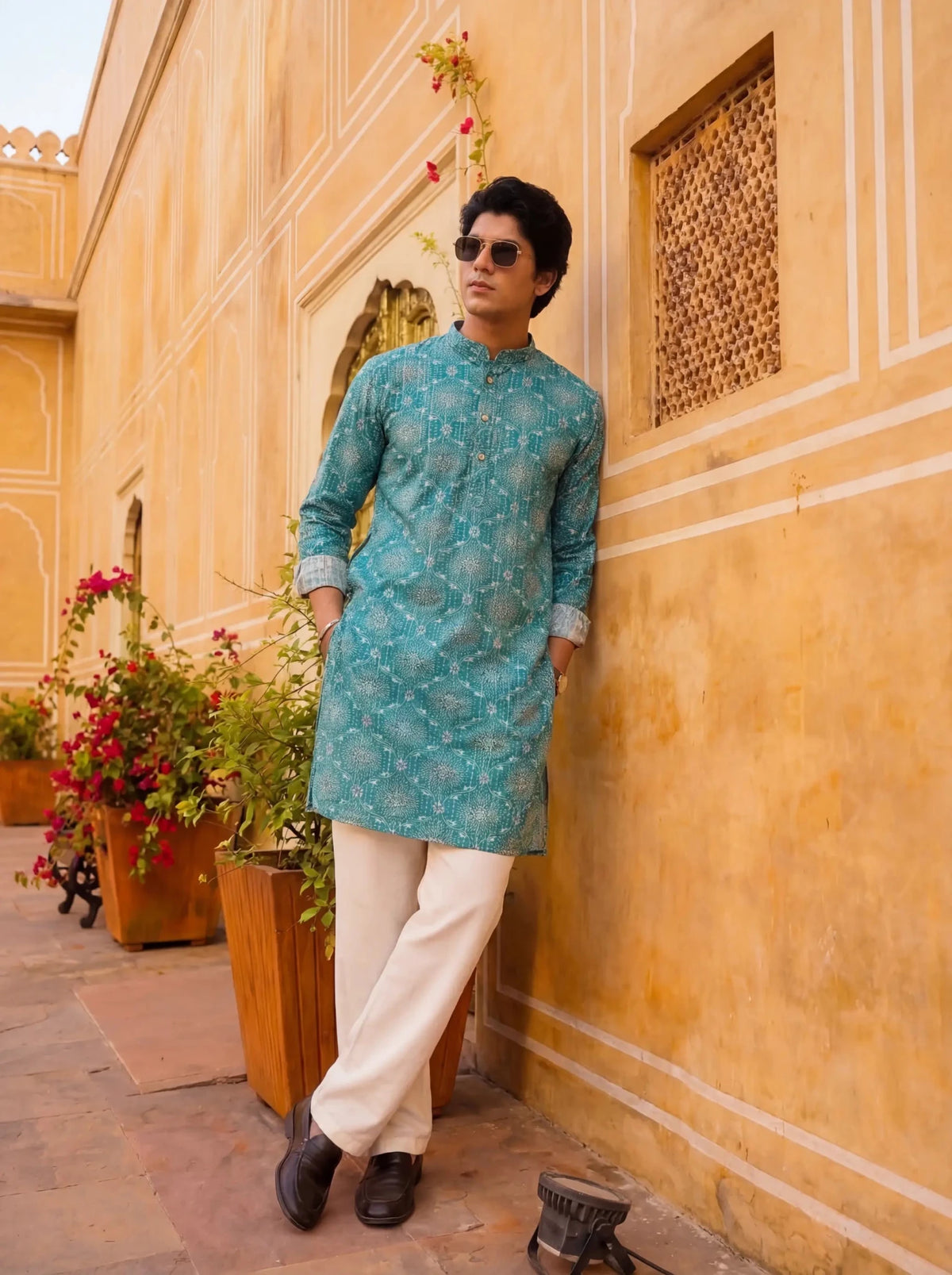Vivid Golden Work Kurta - Jaipuri Crown