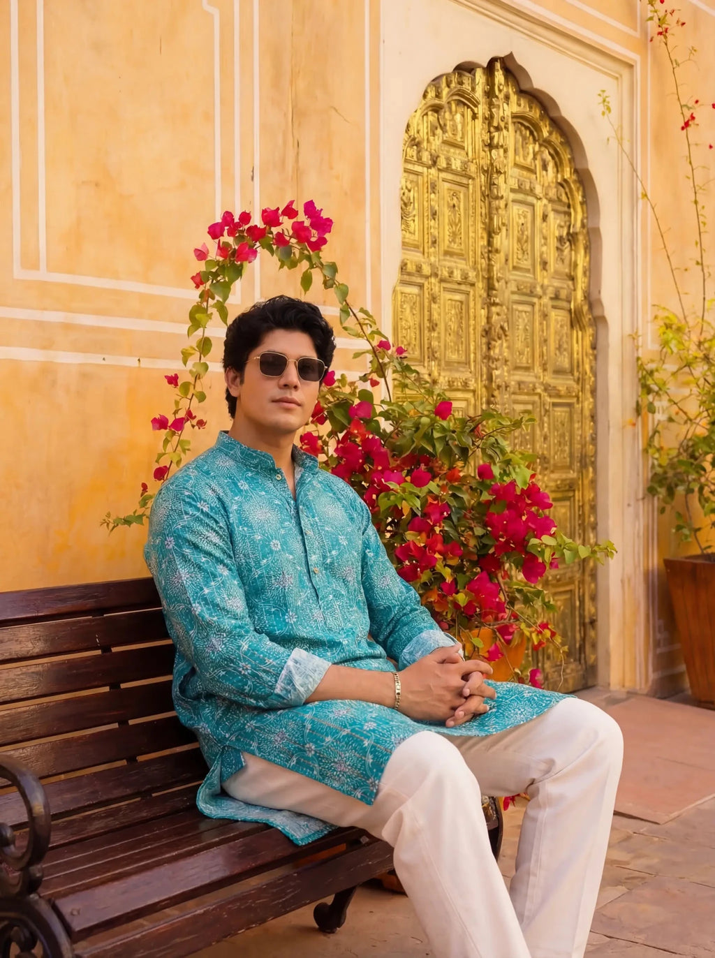 Vivid Golden Work Kurta - Jaipuri Crown