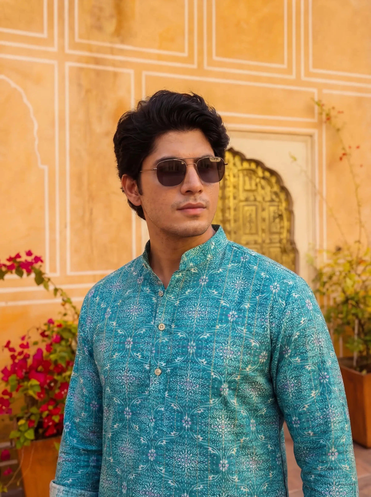 Vivid Golden Work Kurta - Jaipuri Crown