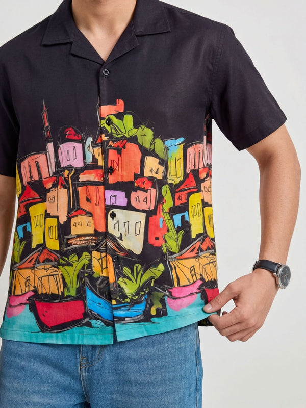 Volt Cuba — Digital Printed Cotton Cambric Cuban Collar Shirt | Jaipuri Crown - Jaipuri Crown