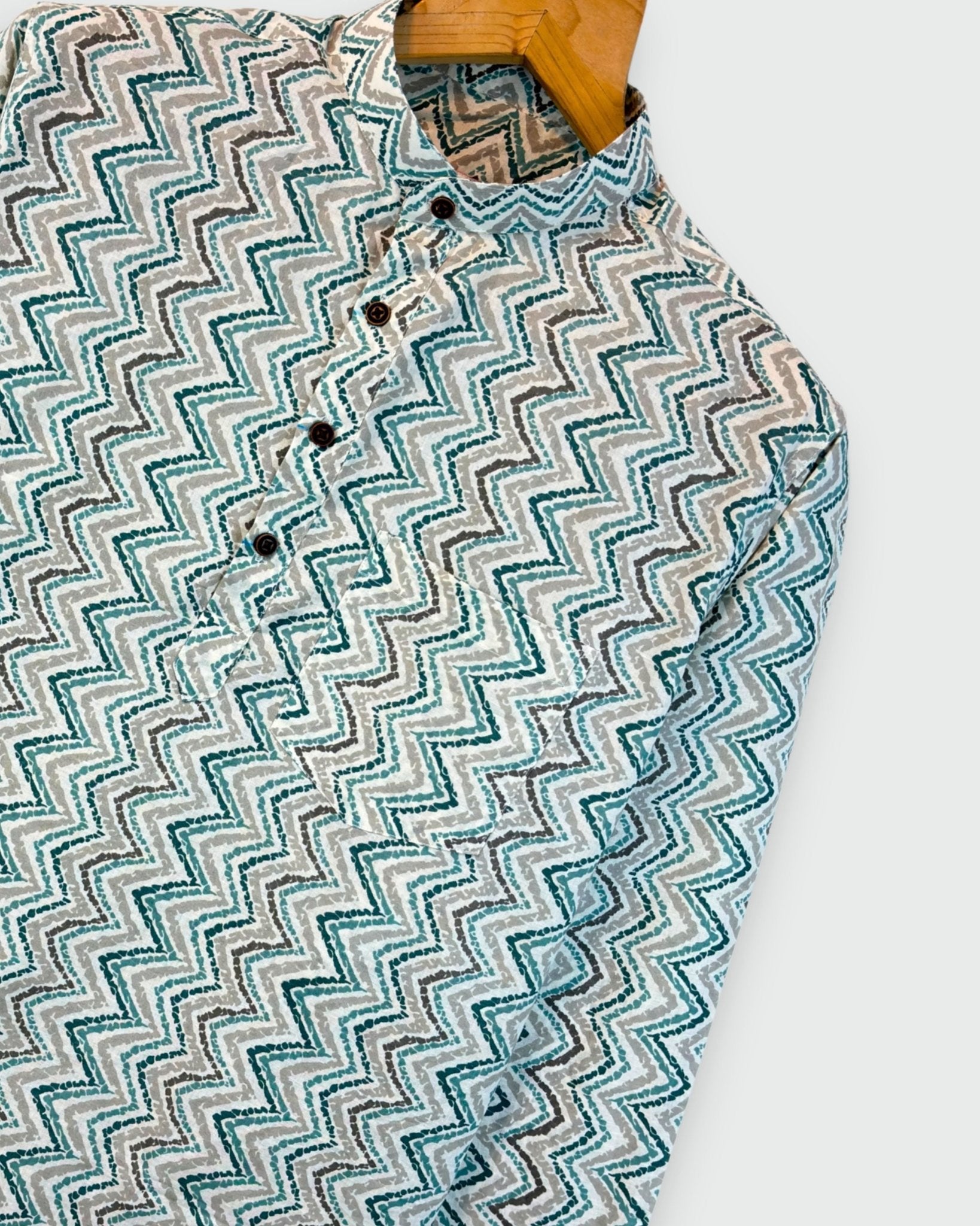 Wave Trail – Handprinted Short Kurta - Jaipuri Crown