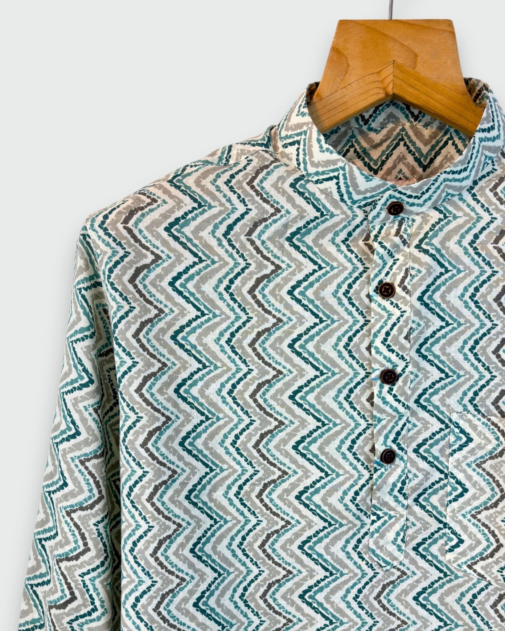 Wave Trail – Handprinted Short Kurta - Jaipuri Crown