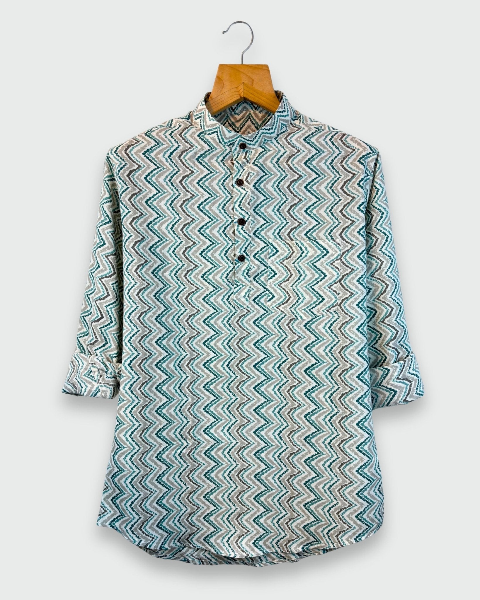 Wave Trail – Handprinted Short Kurta - Jaipuri Crown