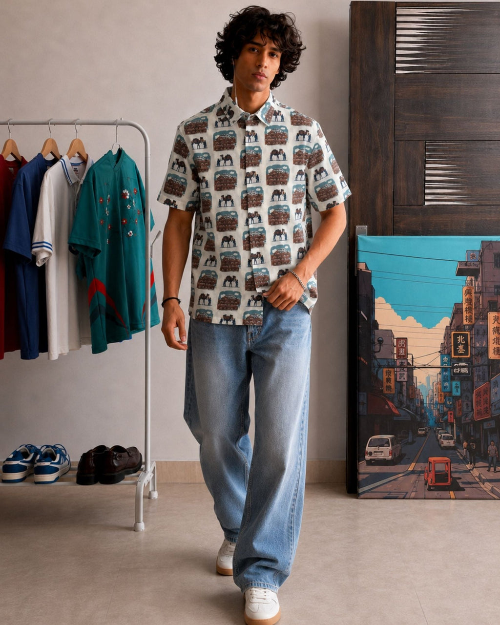 Whimsical Swing – Printed Cotton Half Sleeve Shirt - Jaipuri Crown