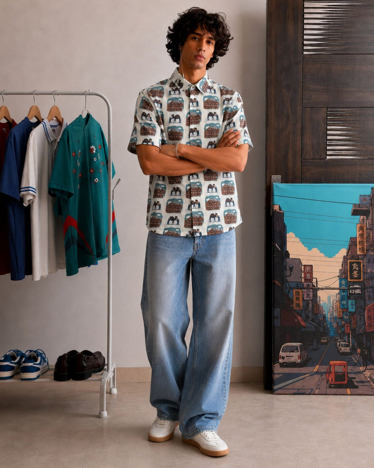 Whimsical Swing – Printed Cotton Half Sleeve Shirt - Jaipuri Crown