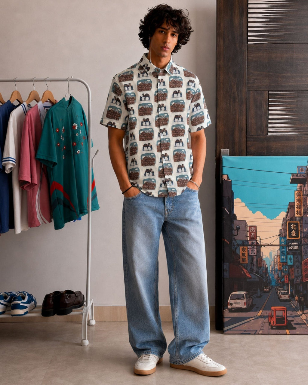 Whimsical Swing – Printed Cotton Half Sleeve Shirt - Jaipuri Crown