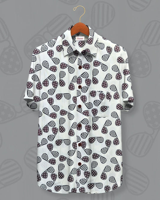 White Funk Shades – 100% Sanganeri Cotton Half Sleeve Shirt - Jaipuri Crown