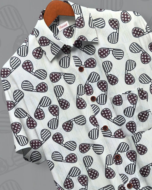 White Funk Shades – 100% Sanganeri Cotton Half Sleeve Shirt - Jaipuri Crown