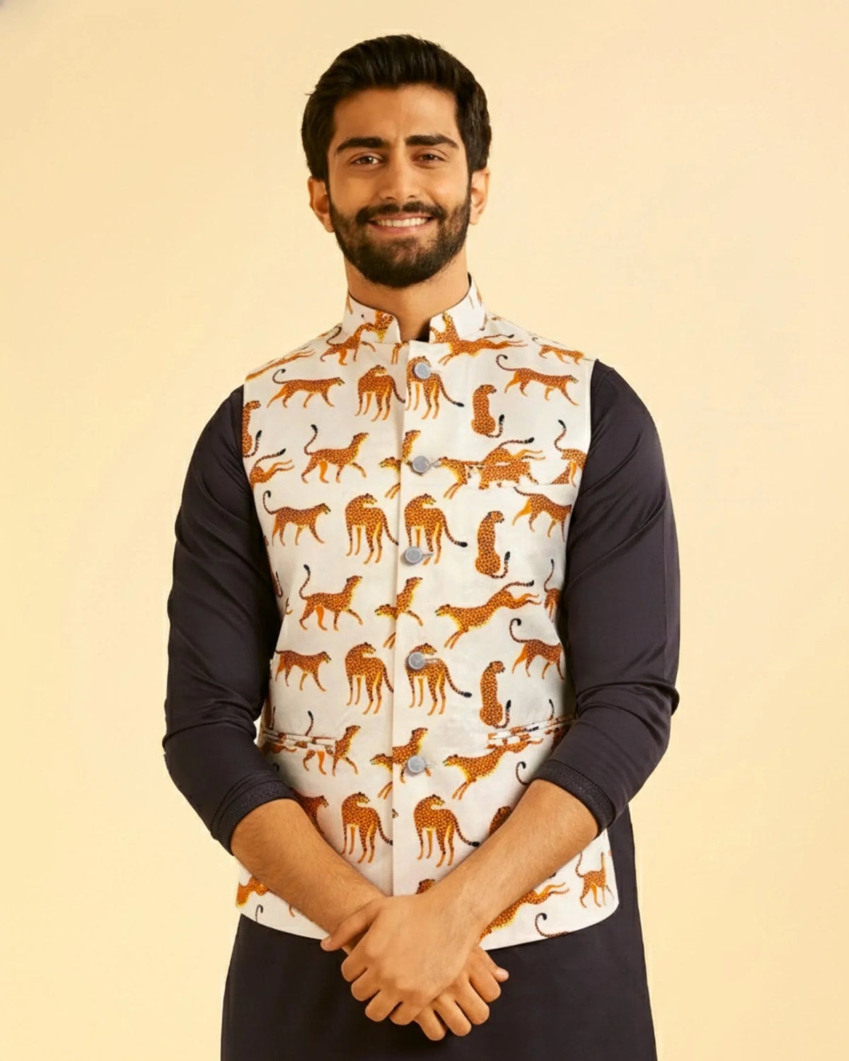 Wild Leopard Nehru Jacket - Jaipuri Crown
