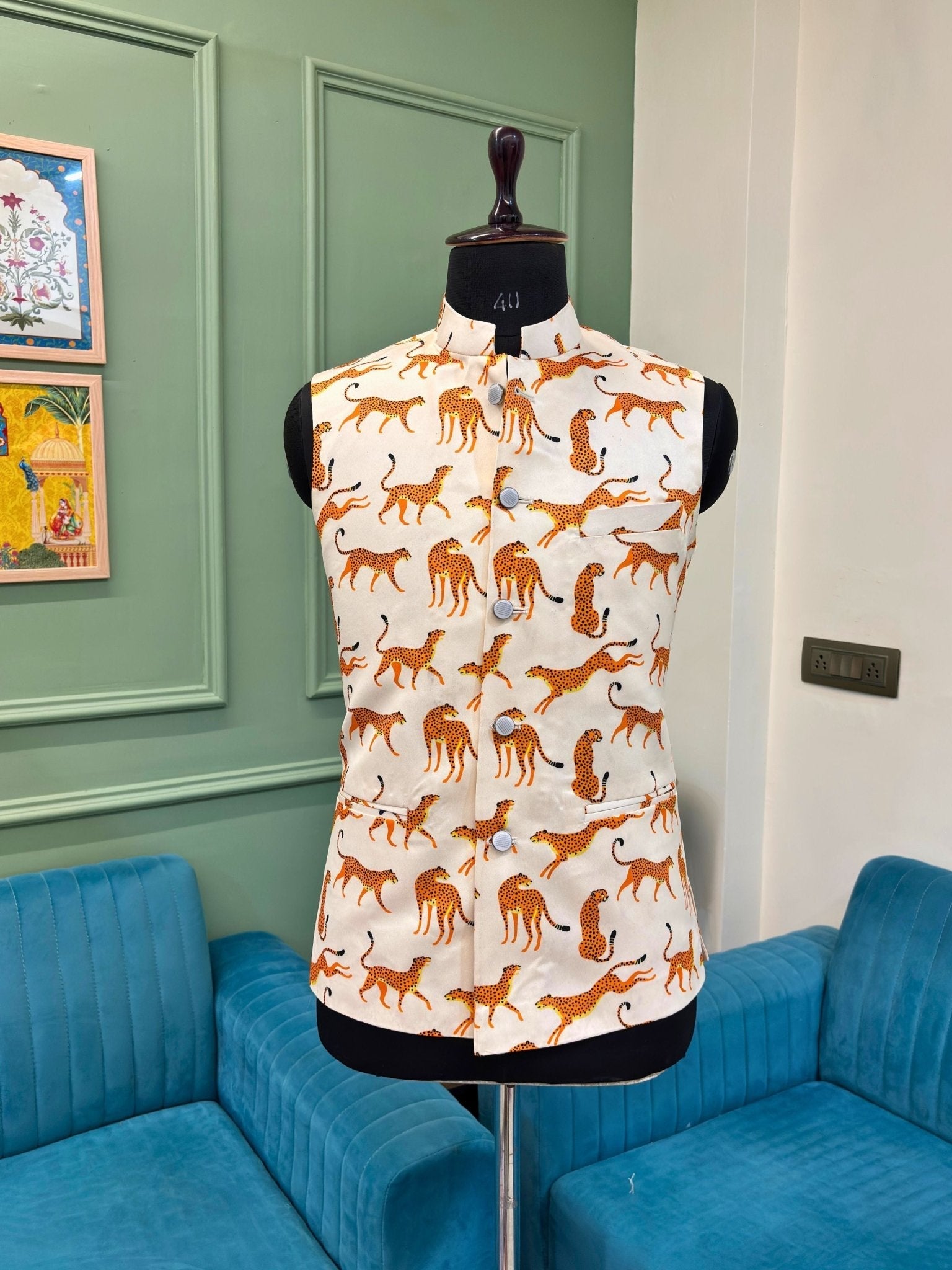 Wild Leopard Nehru Jacket - Jaipuri Crown