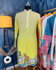 Yellow Daman Printed Kurta - Jaipuri Crown