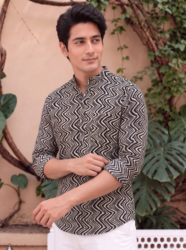 Zebra Waves – Printed Cotton Short Kurta - Jaipuri Crown