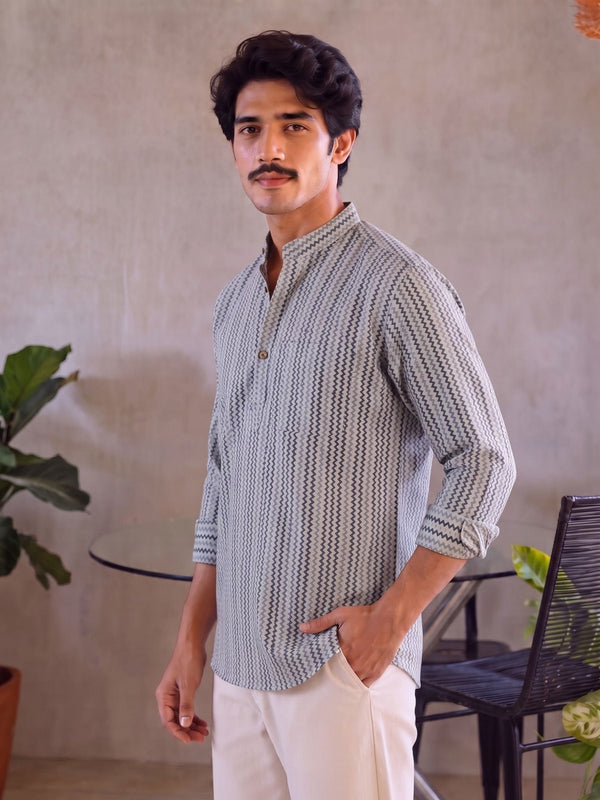 Zigzag Charm – Men's Cotton Short Kurta - Jaipuri Crown