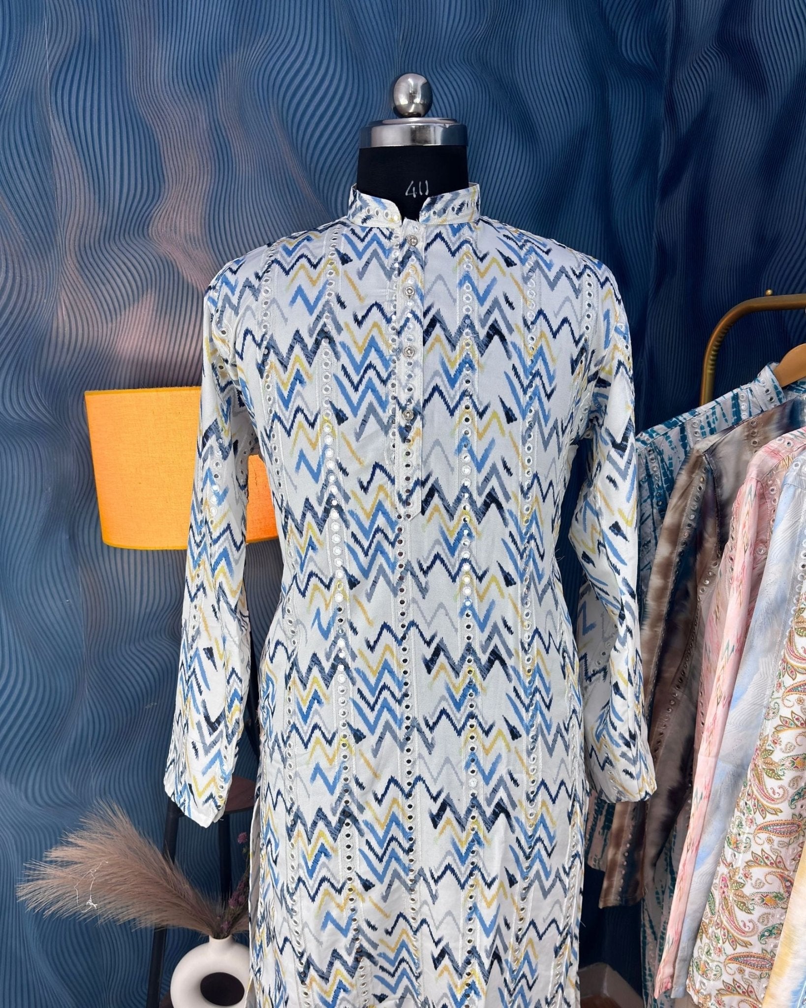 Zigzag Fusion Mirror Work Kurta - Jaipuri Crown
