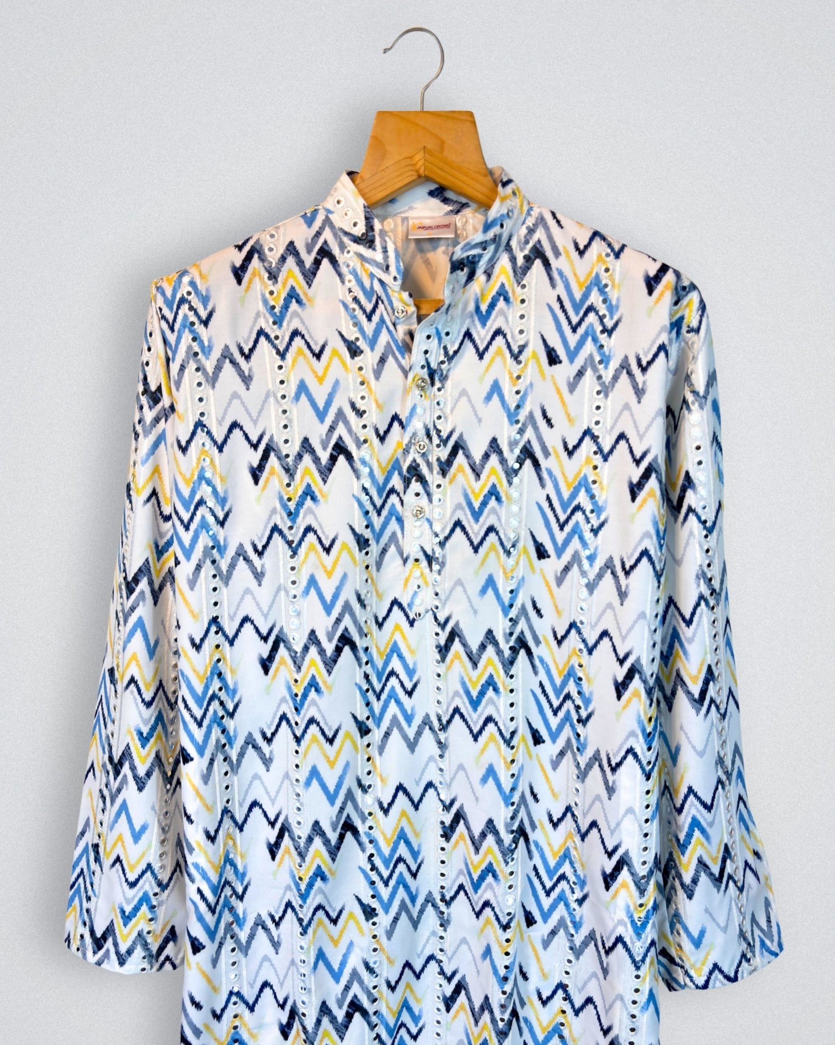 Zigzag Fusion Mirror Work Kurta - Jaipuri Crown