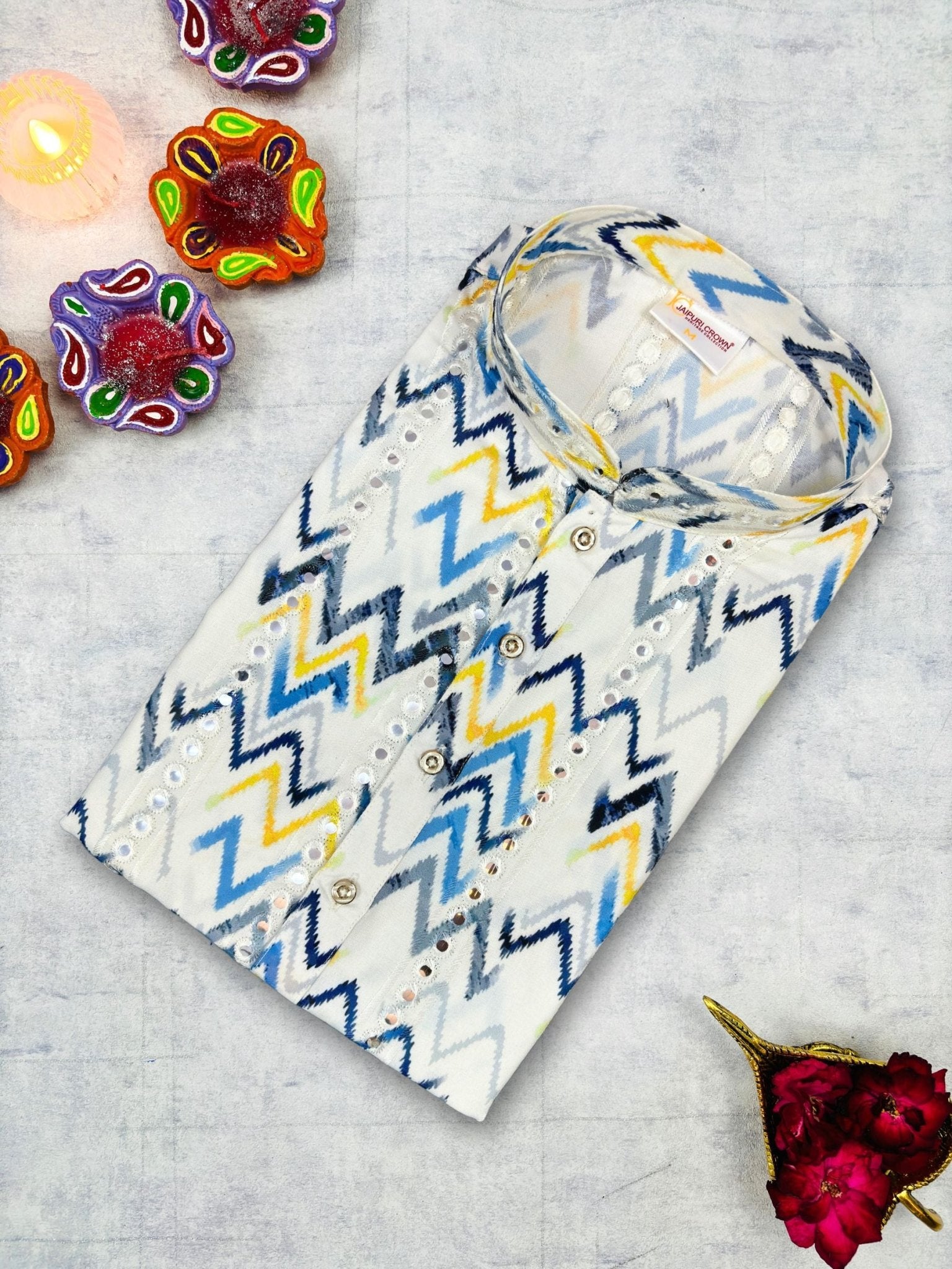 Zigzag Fusion Mirror Work Kurta - Jaipuri Crown