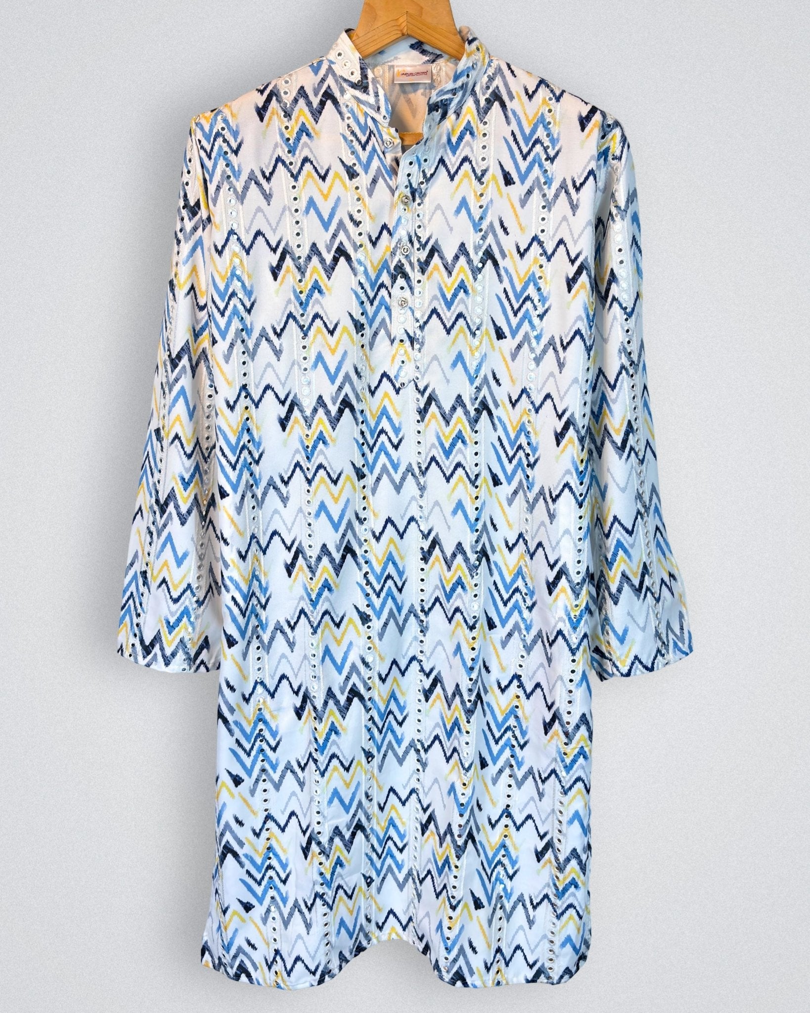 Zigzag Fusion Mirror Work Kurta - Jaipuri Crown