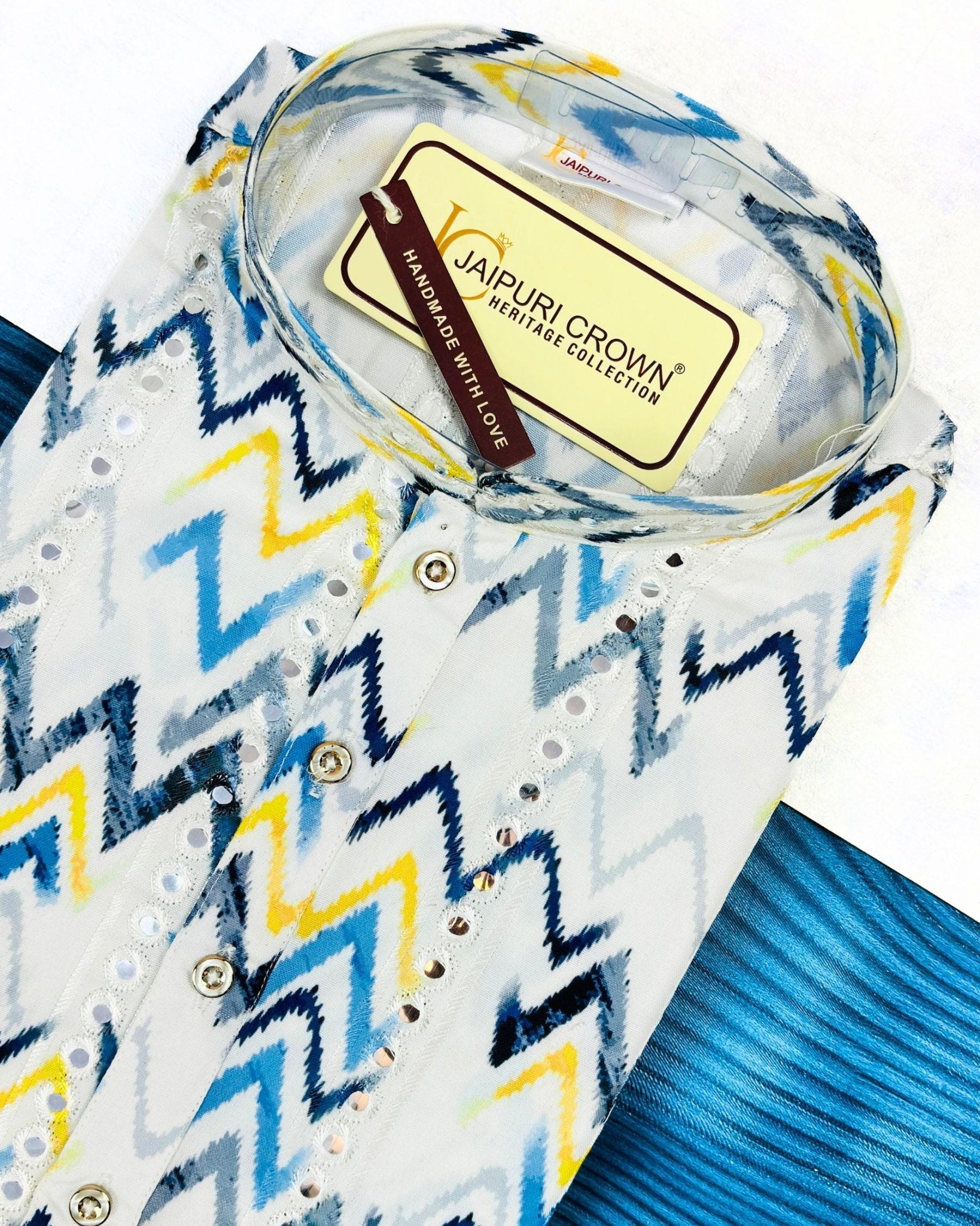 Zigzag Fusion Mirror Work Kurta - Jaipuri Crown